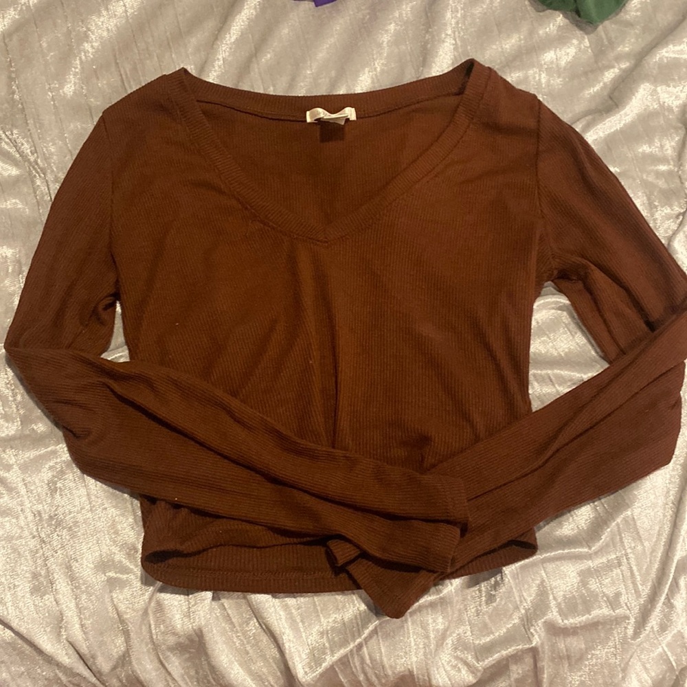 long sleeve brown crop top